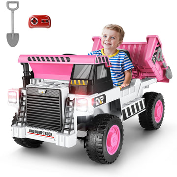 Hikole Ride on Truck for Kids, 12V 4WD Electric Dump Truck with Electric Dump Bed and Extra Shovel, Ride On Toys Power Car Wheel