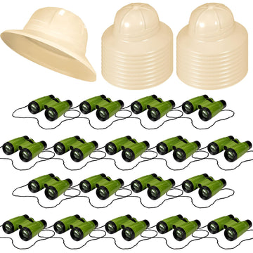 Halloscume 24 Pcs Safari Party Favors Include Binoculars Toy Explorer Party Hats Bulk Jungle Costume Gifts