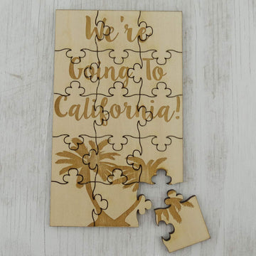 We'Re Going To California! - 15 Piece Wood Jigsaw Puzzle 6' X 3.5', Surprise Trip Gift Vacation Announcement Reveal