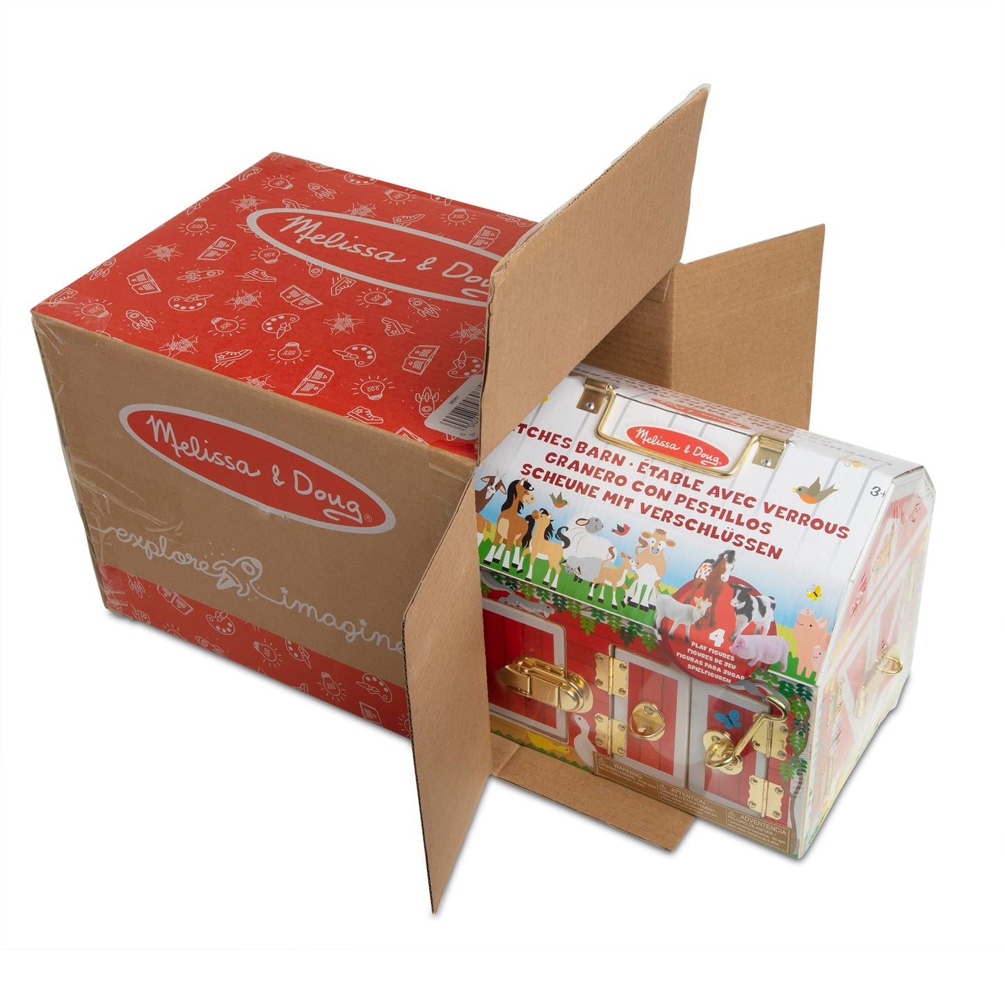 Melissa & Doug Latches Barn Toy - Sensory Activity with Doors & Locks, 10.25” x 9” x 7.5”, Multi, Model 96067, Wood, Ages