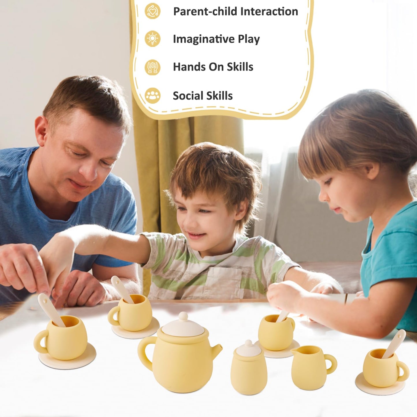 MCGMITT Toy Tea Set, Silicone Tea Party Set for Little Girls Boys, 15 Pcs BPA Free Dishwasher Safe Pretend Tea Set for Toddlers