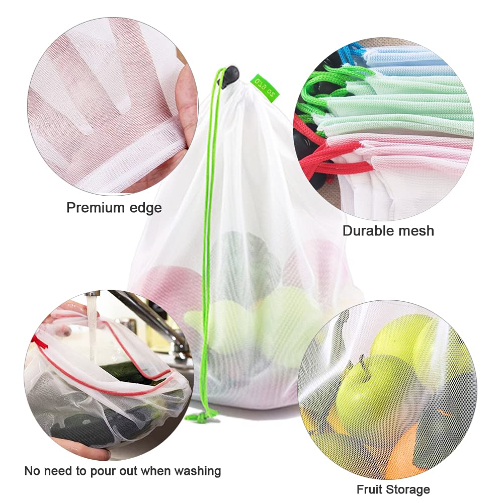 RUSON 16 Pcs Mesh Toy Storage Bags, Durable Fibers, Large Size, Red - Reusable Drawstring Produce Bags for Kids' Playroom Organization