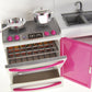 PowerTRC Doll Kitchen Play Set, Mini Modern Toy Pink Kitchen Pretend Furnitures Toy Set Accessories Set with Realistic Light & S
