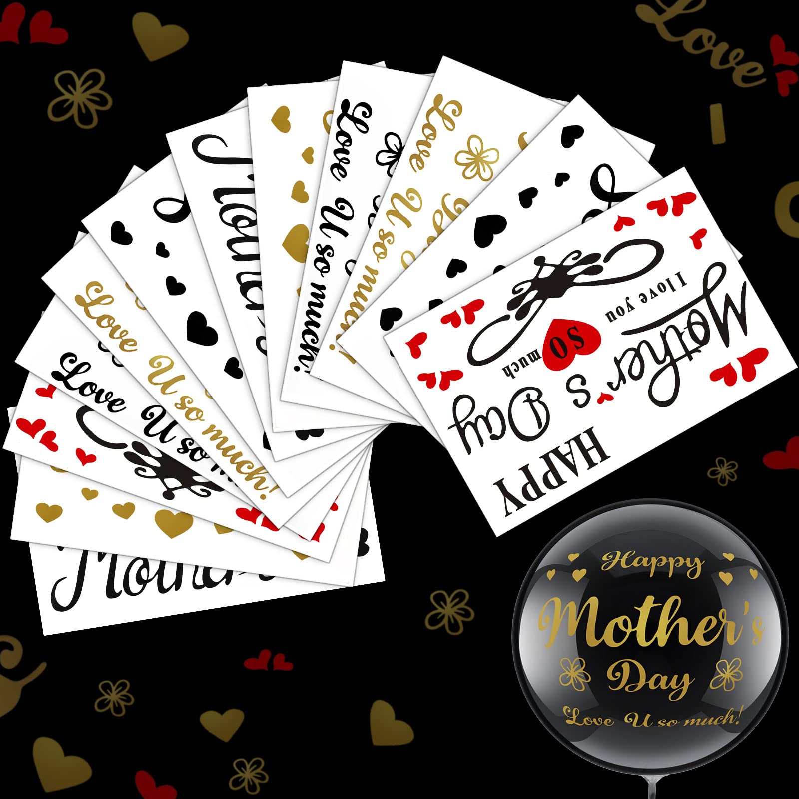 Aoriher 12 Sheet Happy Mother'S Day Balloon Labels Stickers Letter Balloon Stickers I Love You So Much Party Stickers Decals For Diy Transparent Balloon Happy Mother'S Day Decoration