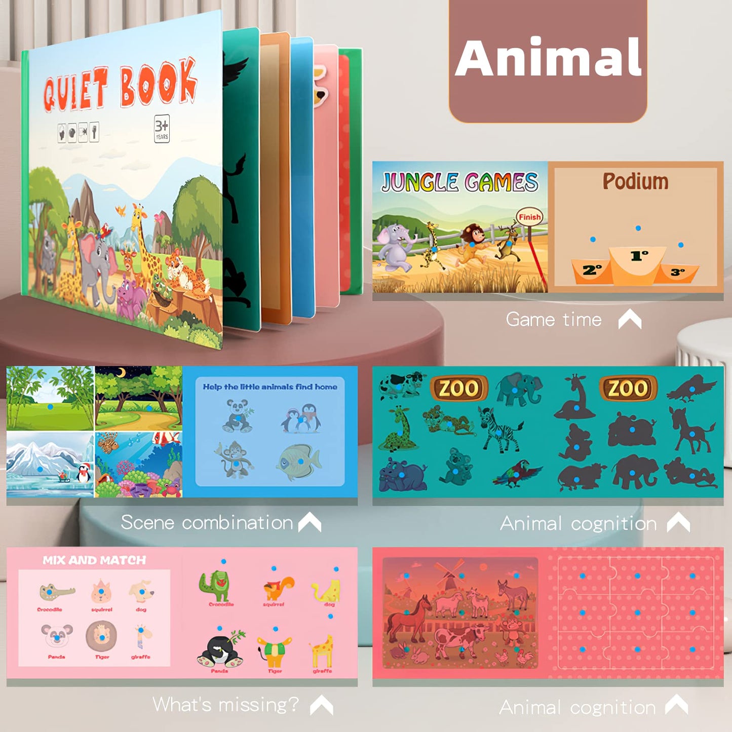 Mikneke 2 Pack Diy Quiet Book For Toddler, Montessori Busy Book For Kids To Develop Learning Skills, Animal Vehicle Preschool Learning Activities Learning & Education Toys