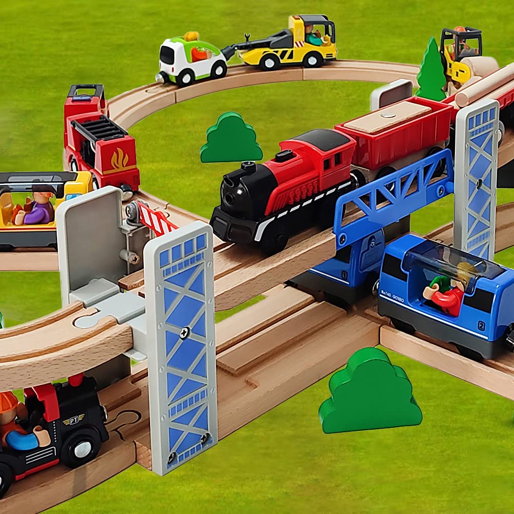 Wooden Train Track Accessories Wooden Crane Toy Set with Train Cars for 3 4 5 Year Old Boys Kids Other Major Wooden Rail Brands