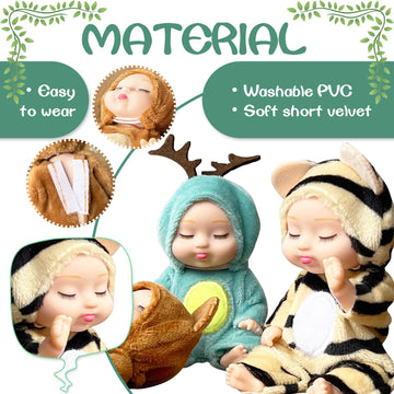 Woozettn 6 Pcs Mini Baby Dolls,4 Inch Realistic Small Baby Doll Toys With Animal Clothes,Cute Tiny Babies Gifts For Girls Kids Baby Shower Easter Basket Valentine