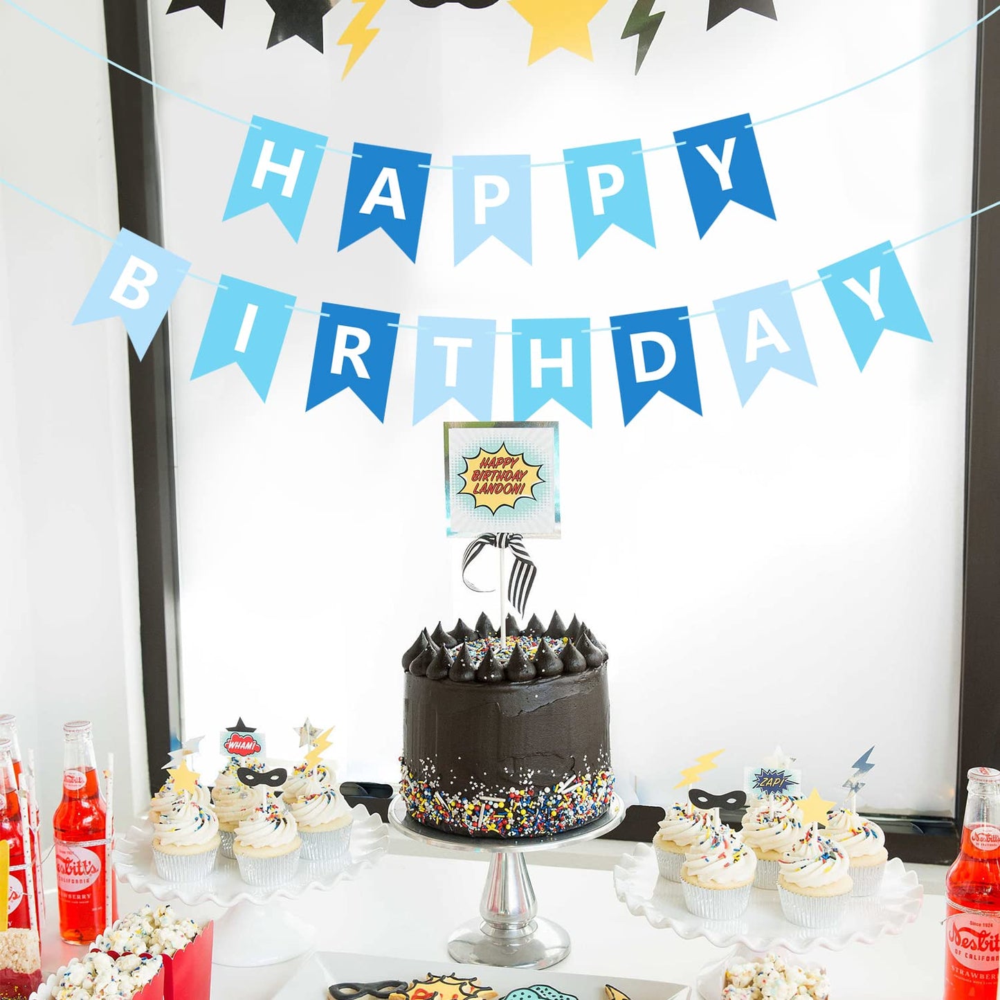 Waenerec Blue Happy Birthday Banner Sign Happy Birthday Bunting Banner Garland For Kids Boys Baby 1St Birthday Tea Party Decorations Bunting Flag Birthday Party Supplies