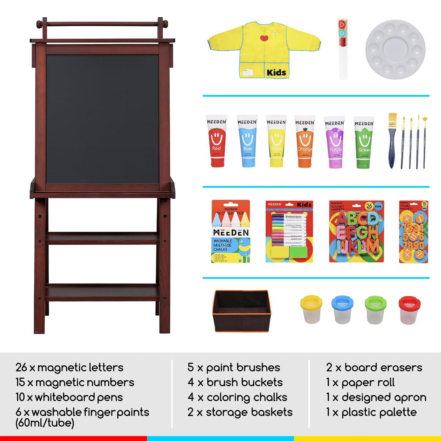 MEEDEN Art Easel for Kids: Double-Sided Solid Pine Wood Kids Easel with Paper Roll - All-in-One Kids Art Easel with Chalkboard &