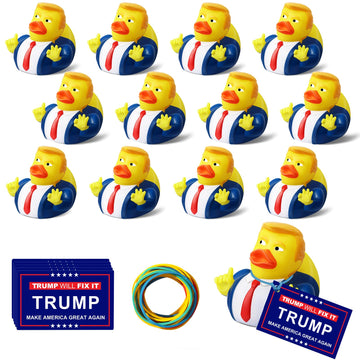 12 Pcs Donald Trump Rubber Ducks With Card, Update Trump Ducks For Jeeps For President, Jeep Duck Baby Bath Toy With Trump Theme