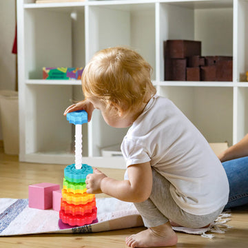 NiToy Spinning Stacking Toy - Large Rainbow Dual-Color Wheels, BPA-Free Plastic, Early Education Fun Learning, Model NiToy-0051-RNBWstack-EU
