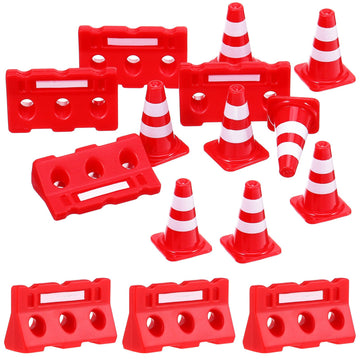 Toyandona 12pcs Construction Traffic Sign Set, Mini Traffic Cones Traffic Barricade Signs Toy Plastic Road Street Signs Toys for