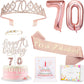 70th Birthday Gifts Decorations for Women, Including 70th Happy Birthday Cake Toppers, Birthday Queen Sash with Pearl Pin, Sweet