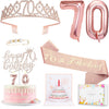 70th Birthday Gifts Decorations for Women, Including 70th Happy Birthday Cake Toppers, Birthday Queen Sash with Pearl Pin, Sweet