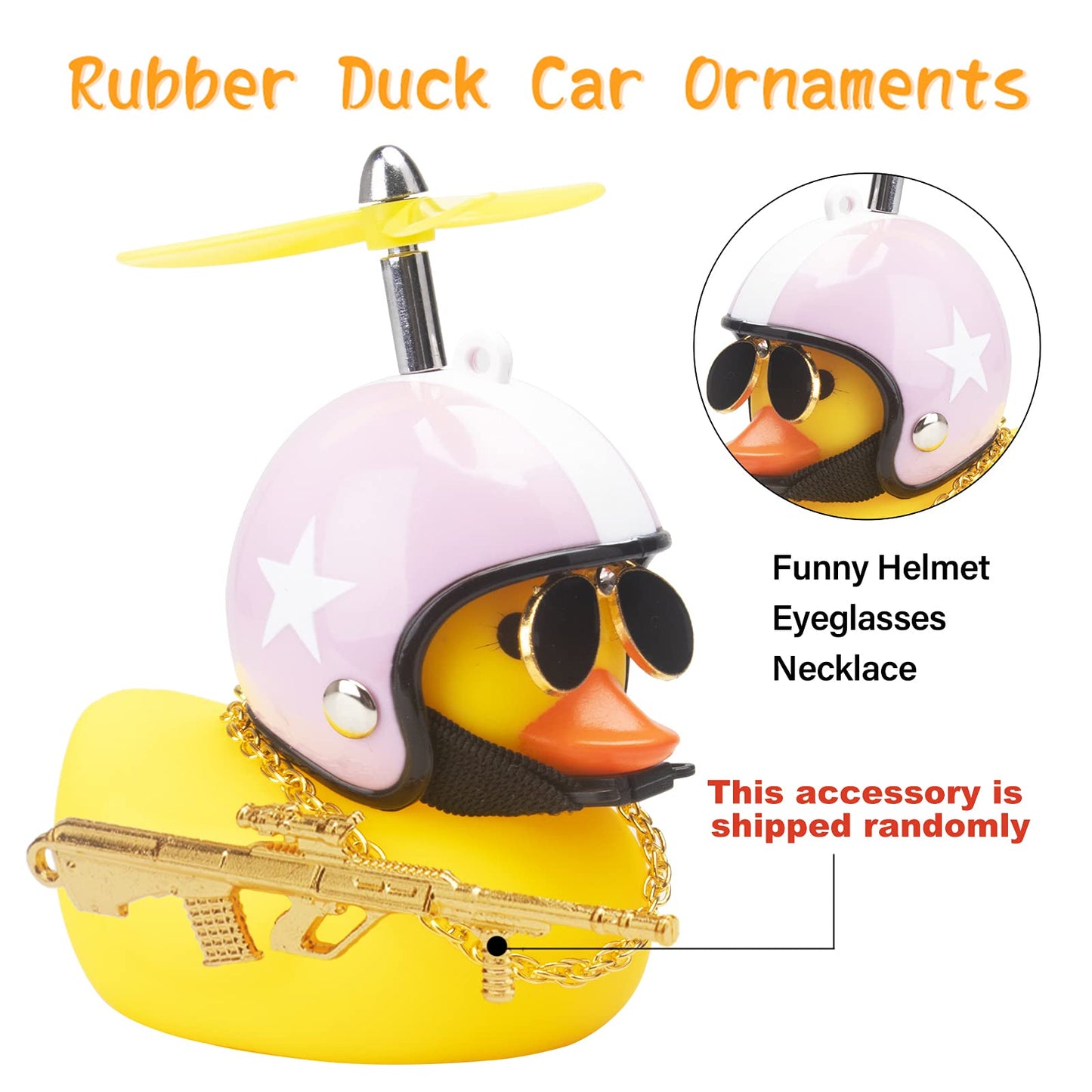 wonuu Rubber Duck Car Ornaments Cool Yellow Duck Car Dashboard Decorations Squeaky Glasses Duck with Propeller Helmet for Car ccessories Dashboard (White&Pink-Yellow G)