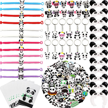 108Pcs Panda Party Supplies Favors Panda Keychains Rings Bracelets Headbands Goodie Bags Stickers Toys Prizes Gift Carnivals For Kids Girls Panda Birthday Party Favor Supplies Goodie Bag Fillers