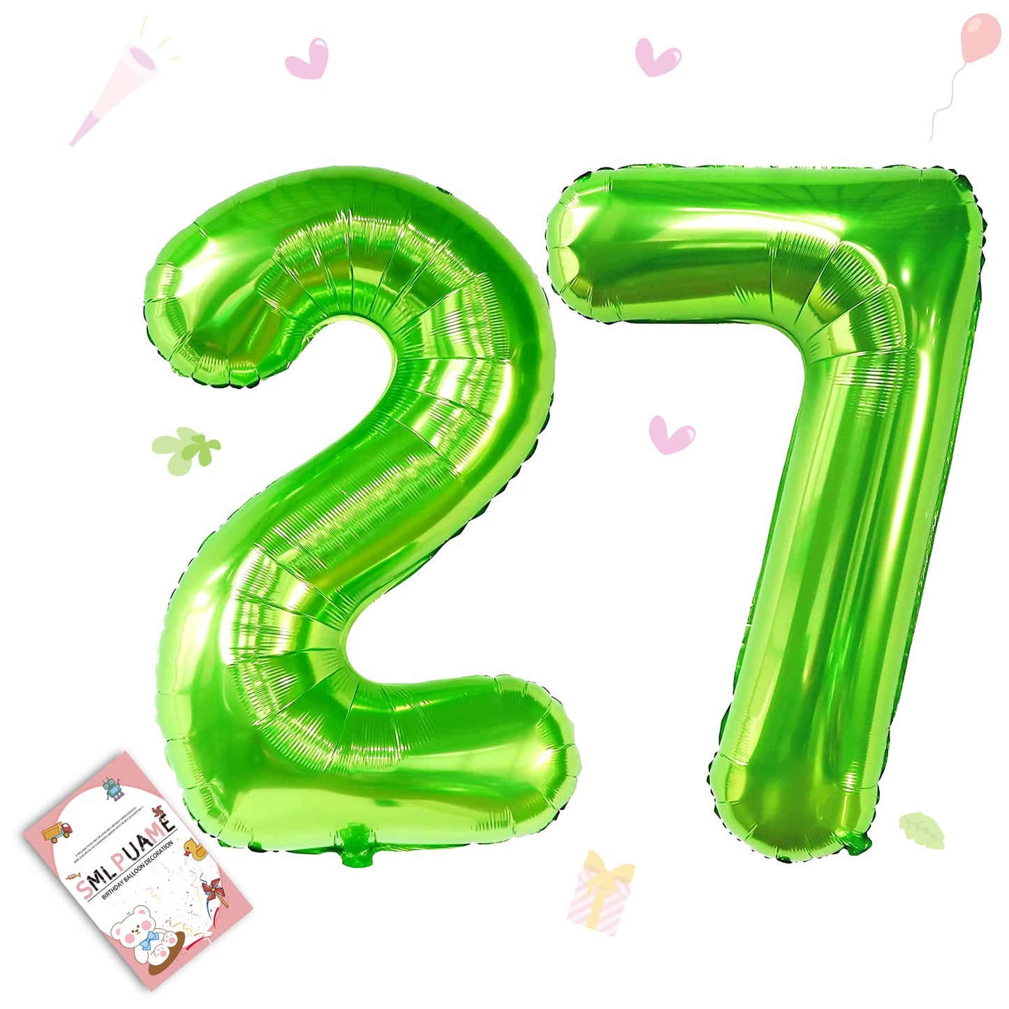 Smlpuame 40 Inch Number Balloon 0-9 Green Large Number 27 Balloons,Digital Balloons For Birthday Party Celebration Decorations S