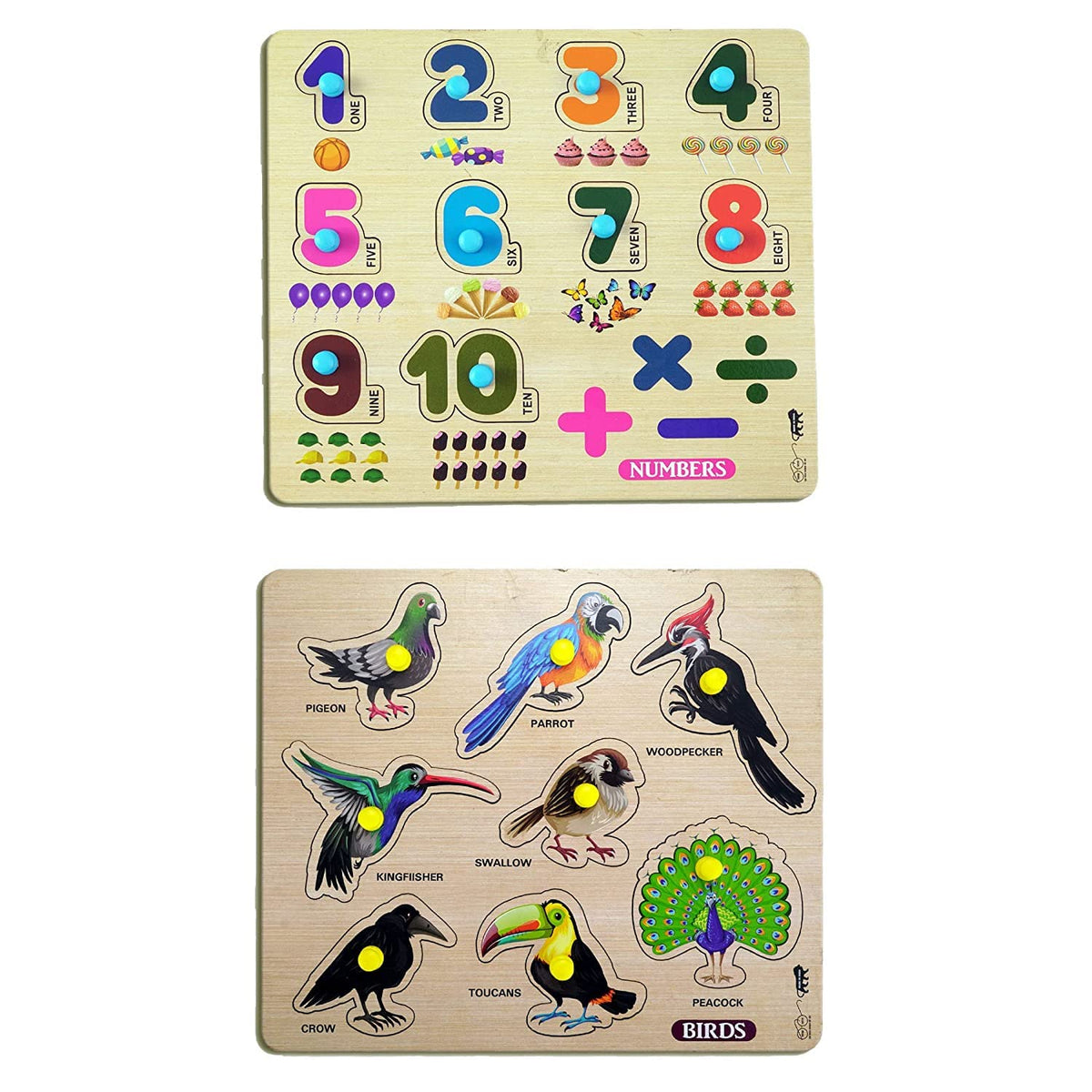 GREST Mini Wooden Numbers and Birds Puzzle with Knobs, Educational and Learning Game for Kids for Kids