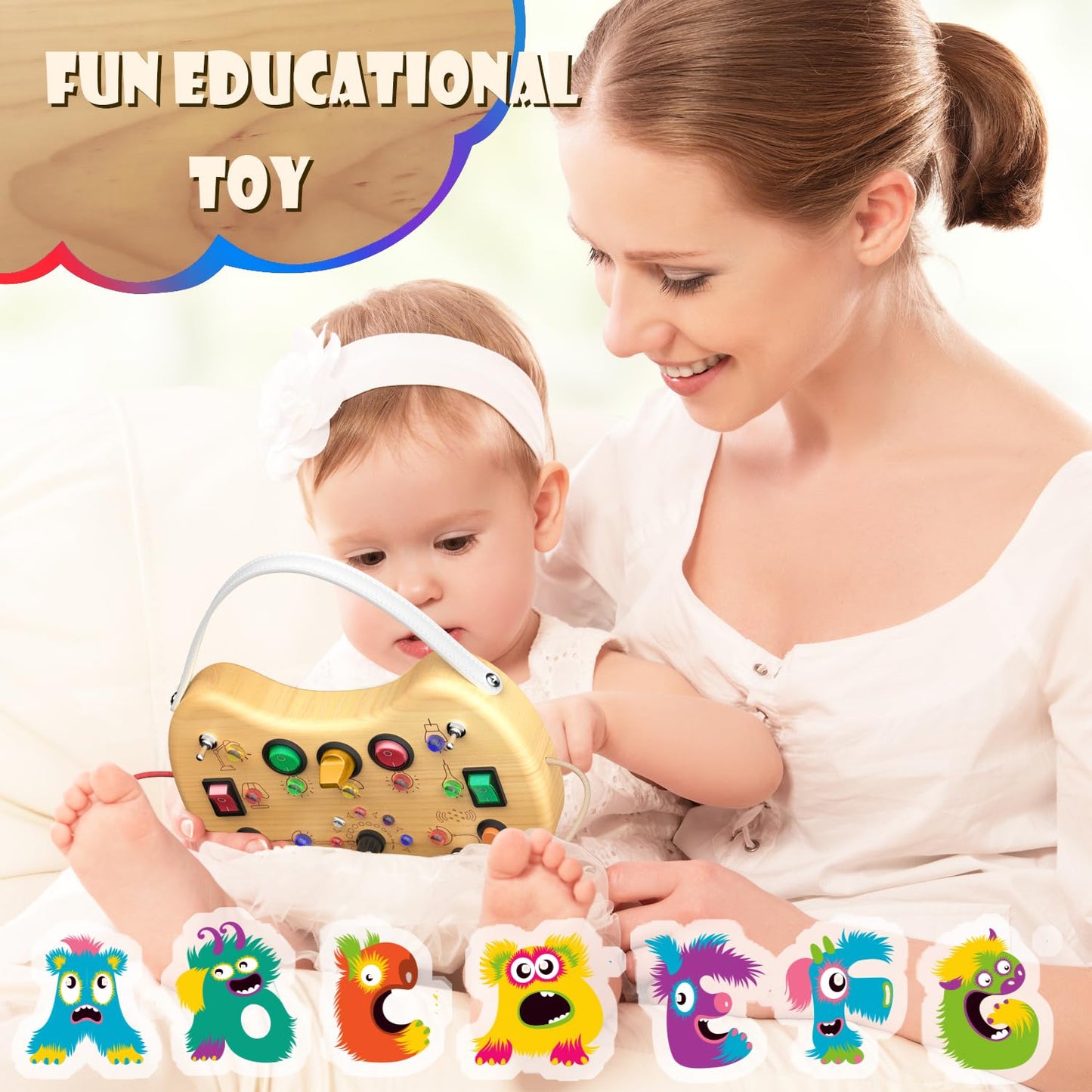 Udouto Wooden Led Light Switch Busy Board Toys, Montessori Toddler Busy Board Ages 1-3, Autism Sensory Products Travel Essential