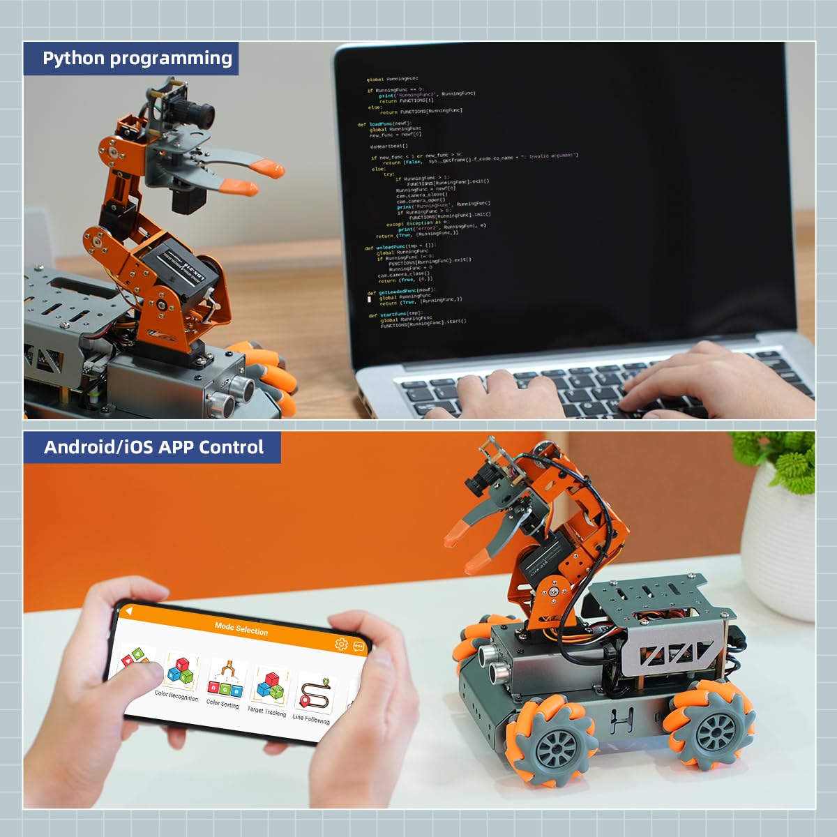 MatserPi Robotic Arm Car for Raspberry Pi 5 Open Source Programming AI Vision 5DOF/Axis Robotics Smart Car Kits for Teen mature-themed Educational Building Robot (Raspberry Pi Not Included)