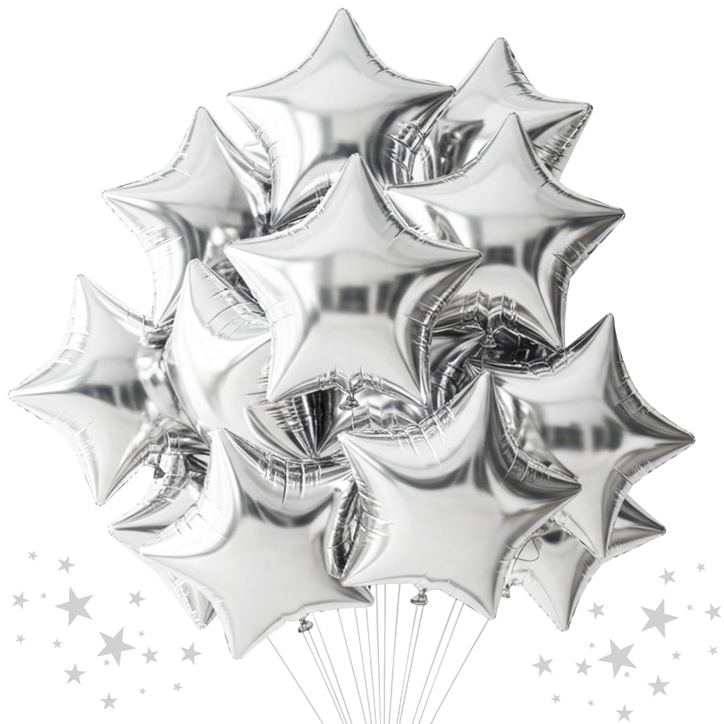 TONIFUL 15Pcs 18 Inch Large Silver Star Shape Foil Balloons Big Silver Stars Helium Mylar Ballons for Birthday Wedding Baby Show