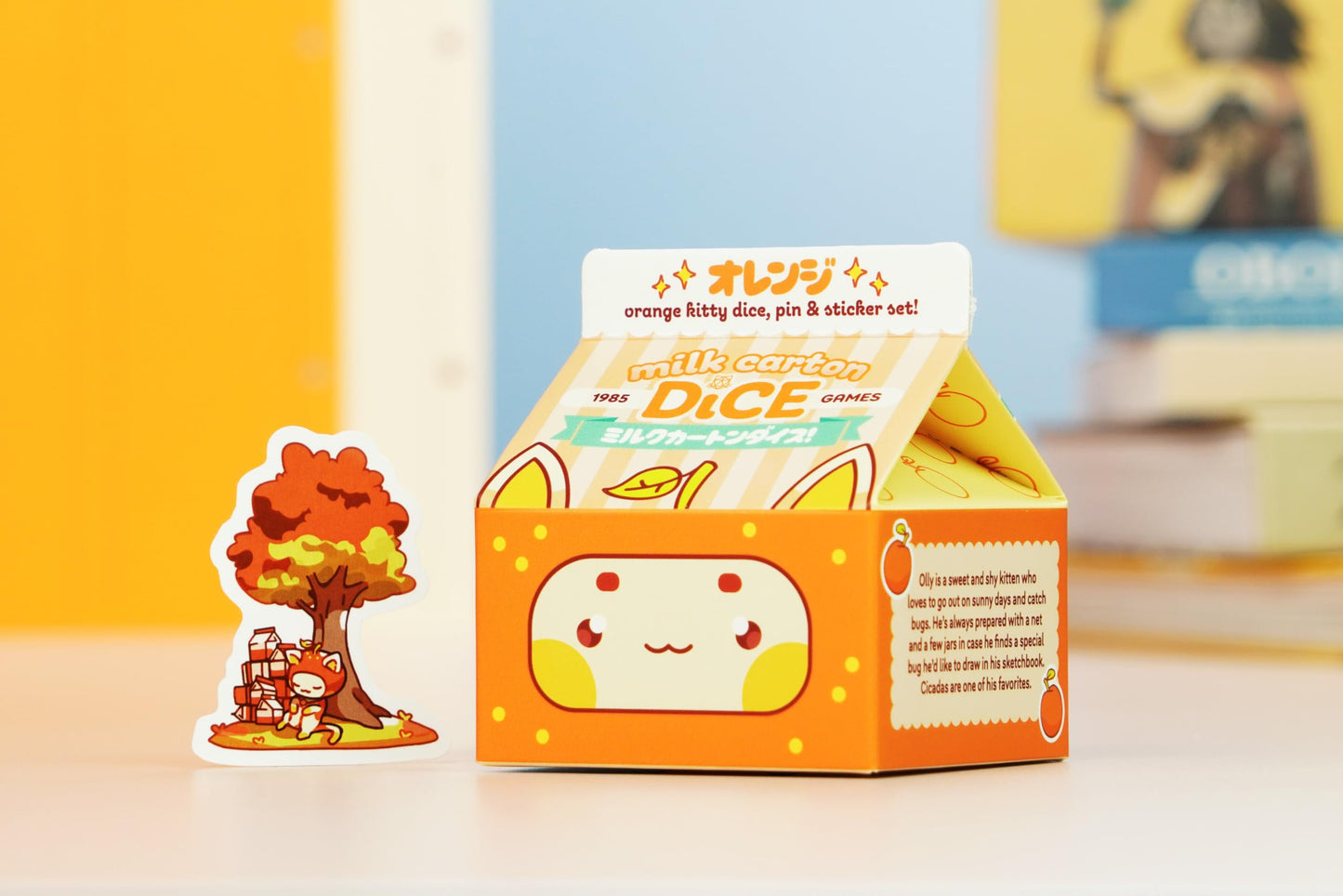 1985 Games Orange Kawaii Cat Dice Set - Milk Carton-Inspired Dice For Dnd | Ttrpgs & Tabletop Roleplaying