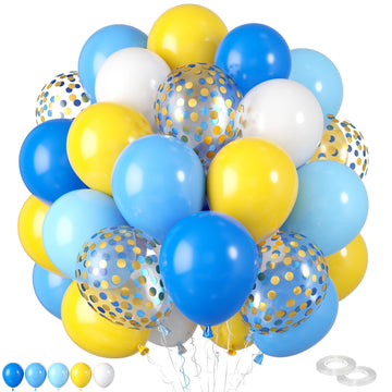 Blue And Yellow Balloons,60 Pcs 12 Inches Blue Yellow White Balloons Confetti Balloons For Socer Party Decoration Baby Shower An