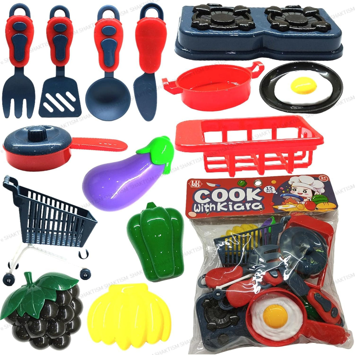 DZLING Cook with Kiara Kitchen Toy Set for Kids, Designed for Little Chefs,15 Pieces Clearly Spread Pretend Play Cooking Set wit