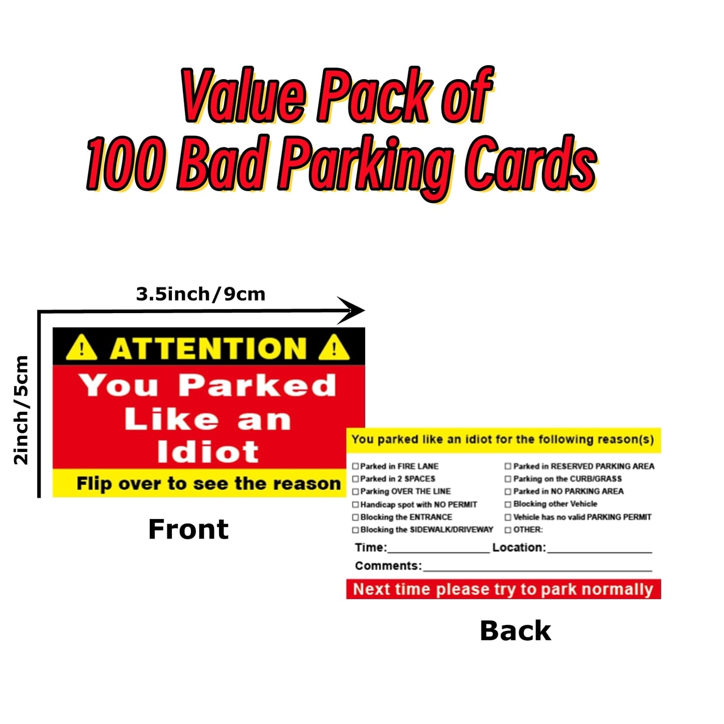 Hileapx Bad Parking Cards - 50Pcs Funny Car Accessories, 3.5"x2" Paper Cards in Red, Perfect Gift for Adults