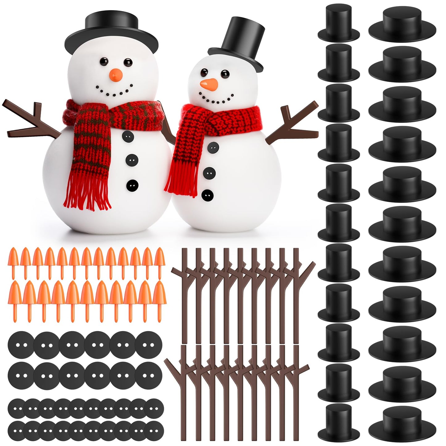 Outivity 300 Pcs Snowman Crafts DIY Kits for Winter Kids Holiday Party Decor Gift,Includes 30 Mini Black Top Hats,180 Snowman Cr