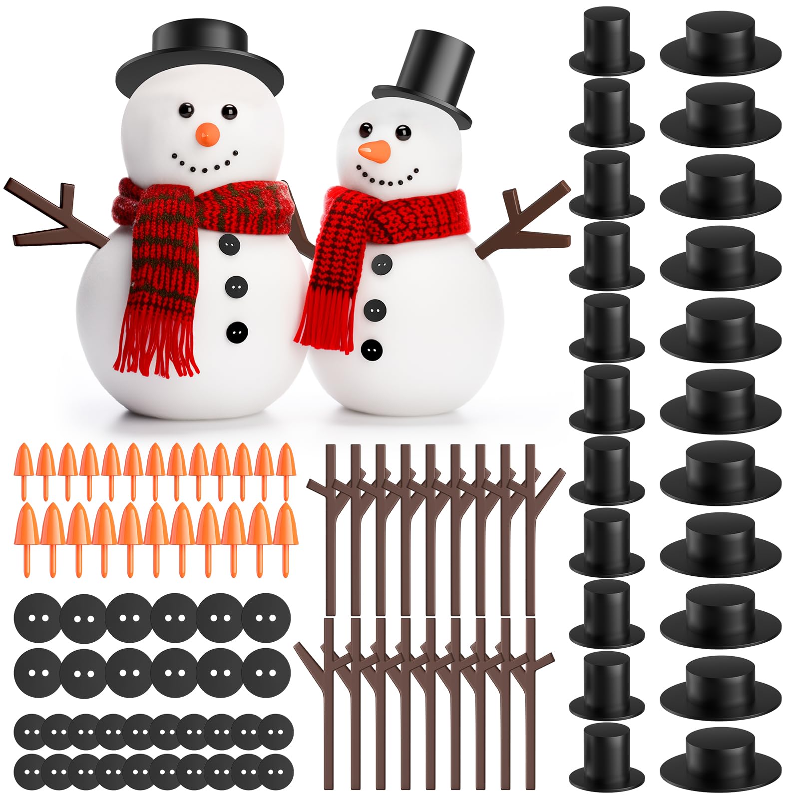 Outivity 300 Pcs Snowman Crafts DIY Kits for Winter Kids Holiday Party Decor Gift,Includes 30 Mini Black Top Hats,180 Snowman Cr