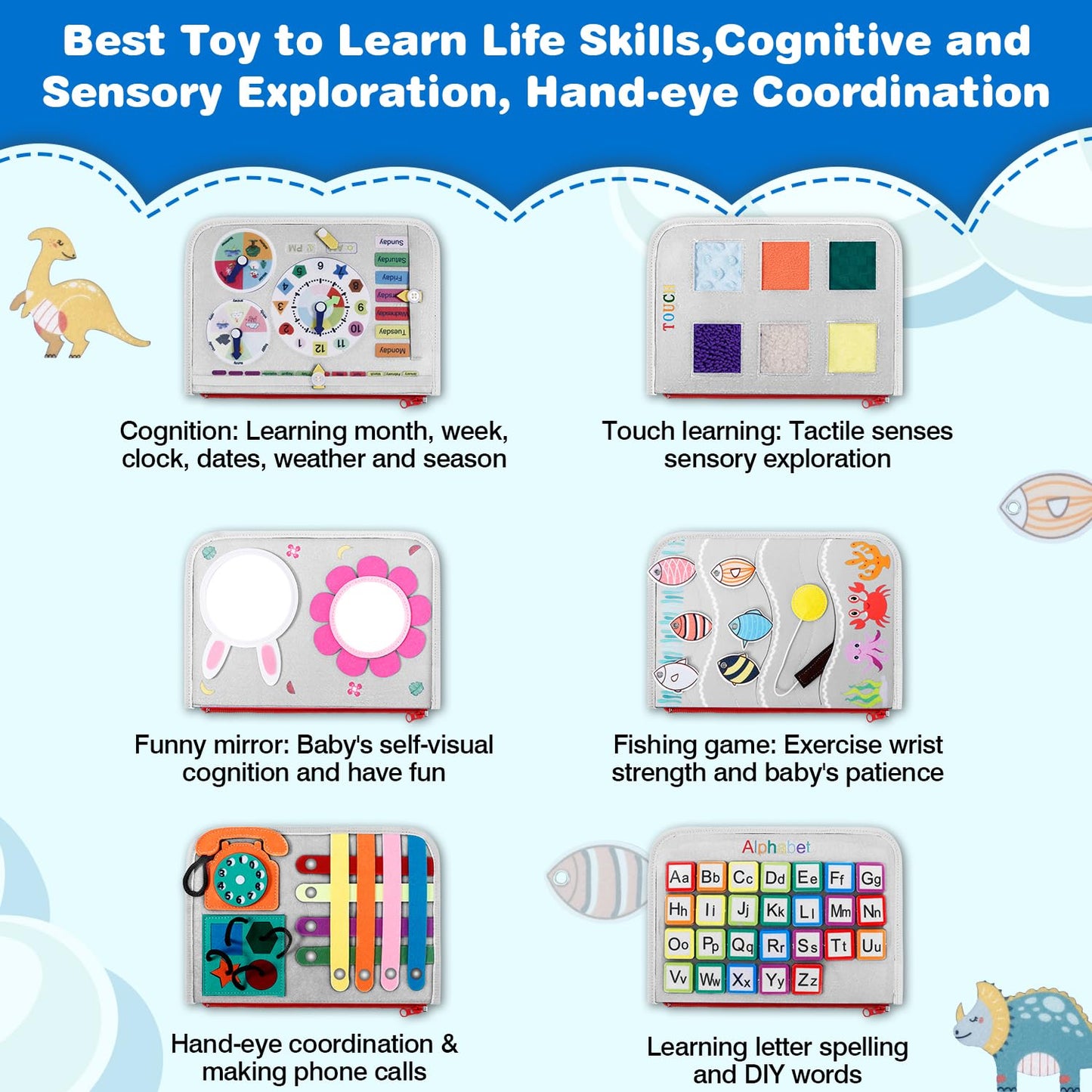 Jhkim Busy Board Montessori Toys For Aged 1 2 3 4 Boy & Girl Birthday Gifts, Autism Sensory Travel Toys For Toddlers, Educational Activity Sensory Board Preschool Learning Fine Motor Skills Toys, Gray