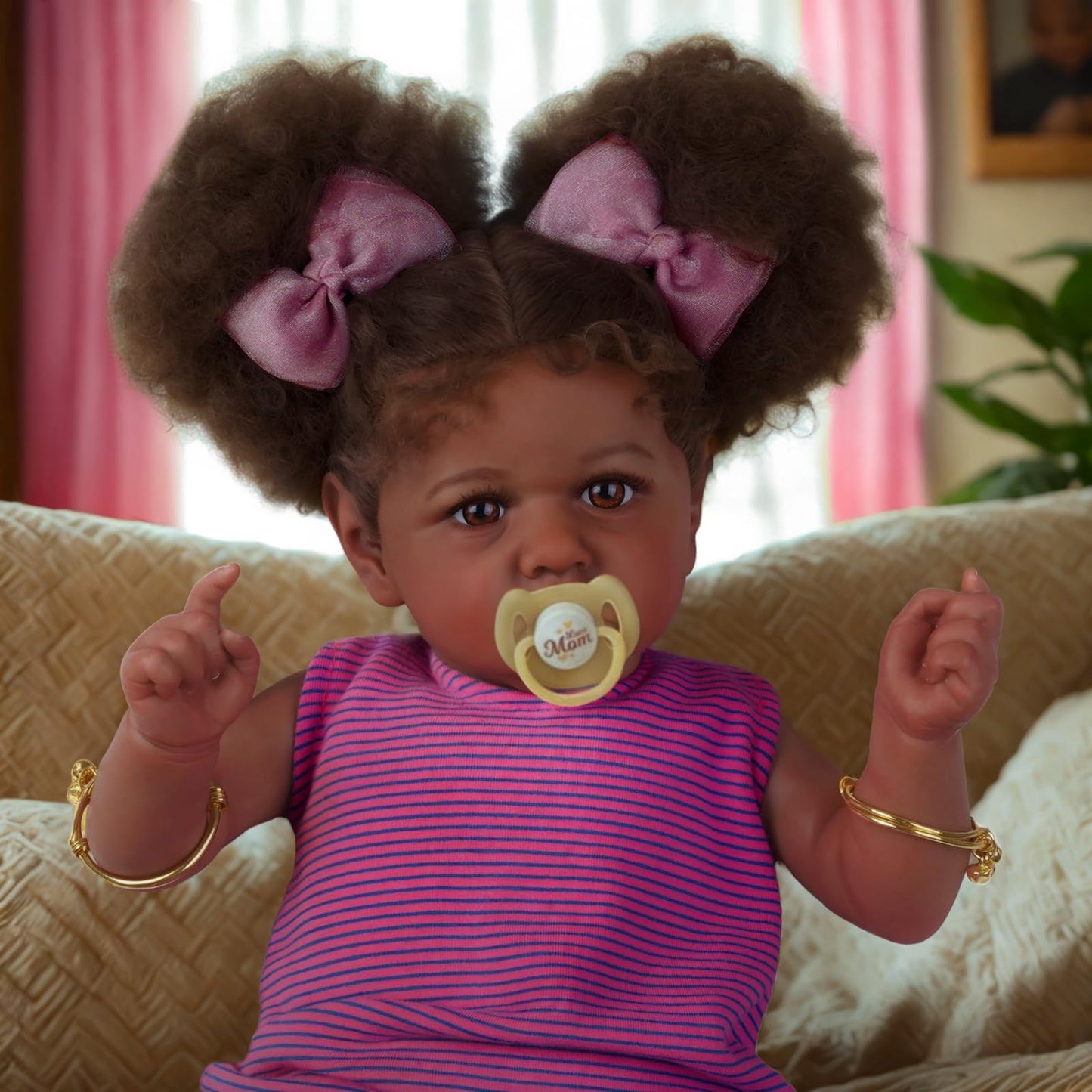 ADFO 22-Inch Reborn Black Baby Doll - Realistic Soft Body, Caramel Skin Tone, Includes Feeding Kit & Toy Accessories for Kids Age 3+