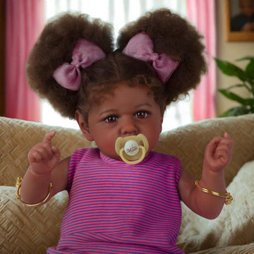 ADFO 22-Inch Reborn Black Baby Doll - Realistic Soft Body, Caramel Skin Tone, Includes Feeding Kit & Toy Accessories for Kids Age 3+