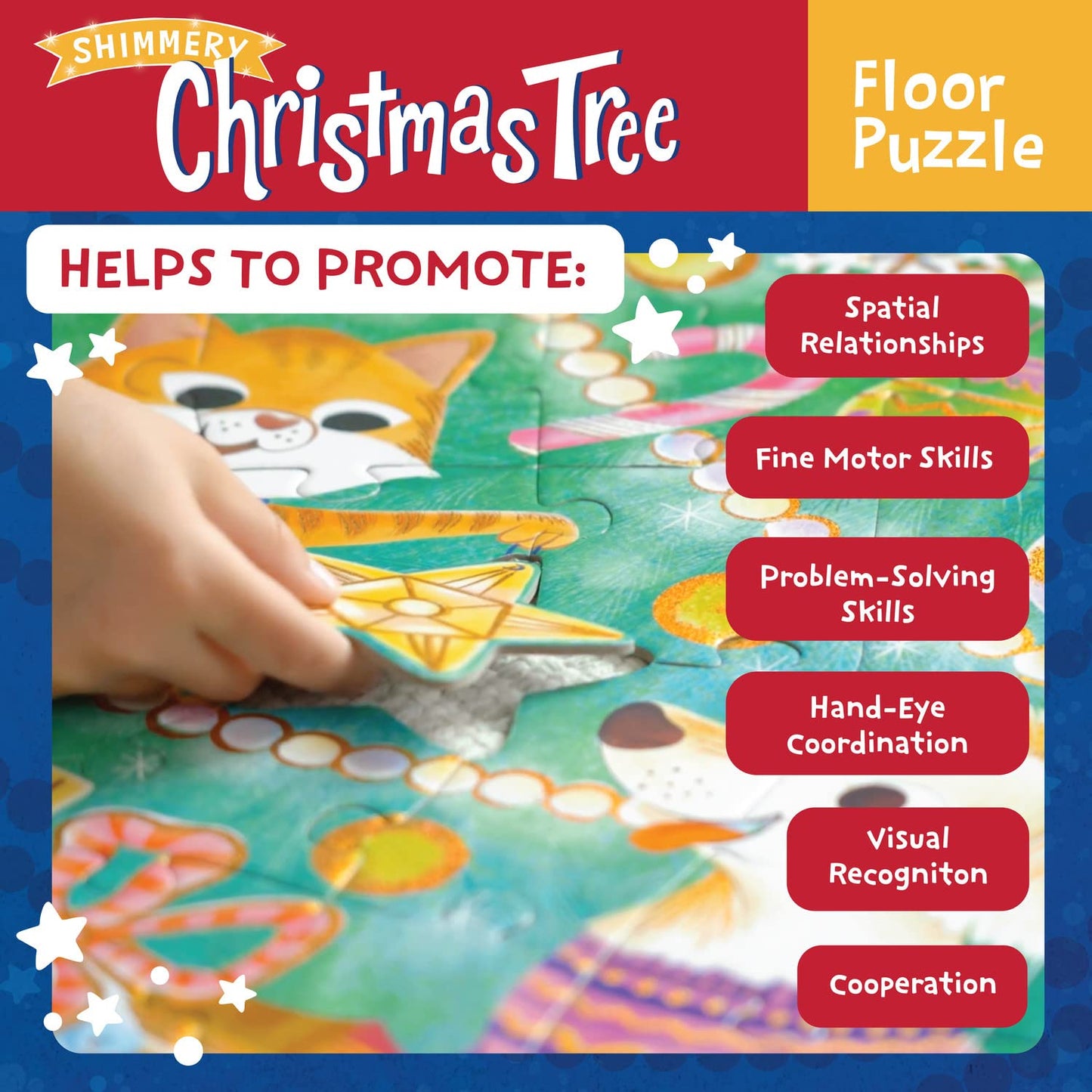 Peaceable Kingdom Shimmery Christmas Tree Floor Puzzle – Giant Floor Puzzle For Kids Ages 3 & Up – Fun-Shaped Puzzle Pieces – Great For Classrooms