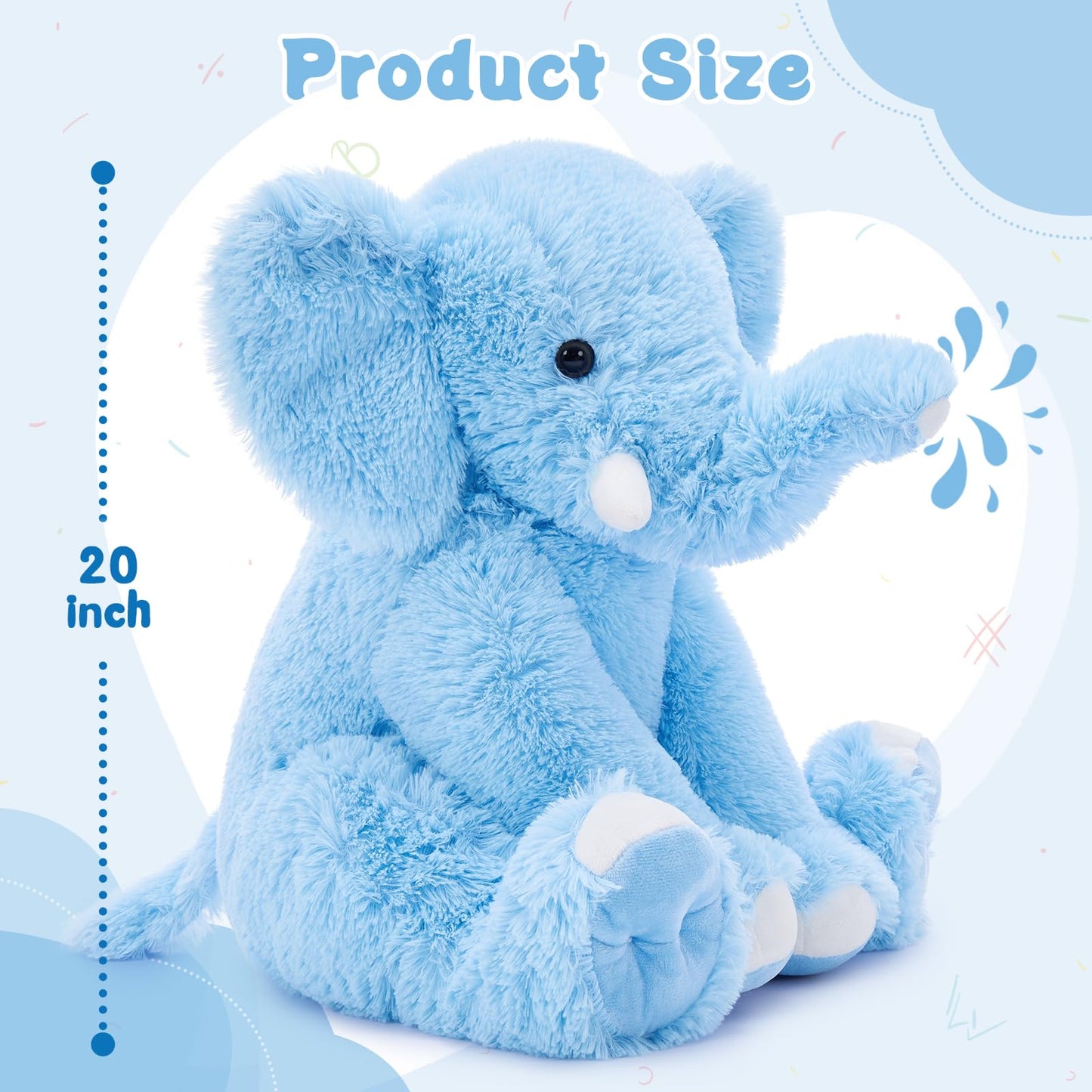 MorisMos Blue Elephant Plush Toy - Soft Stuffed Animal, 19 Inches, Ideal for Girls and Boys