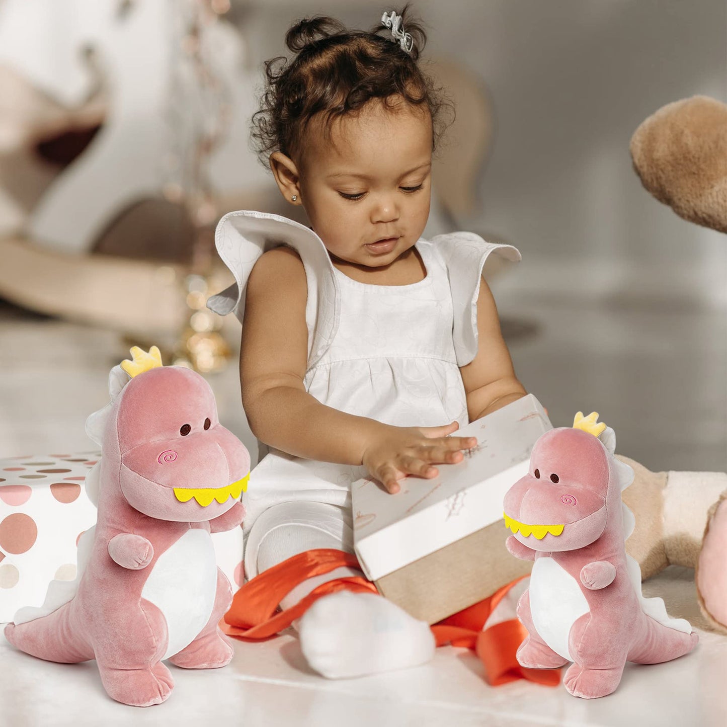 Adorlynetty Big Dinosaur Plush Toy, 15.7'' Soft Dino Plushie for Boys, Girls & Kids, Pink