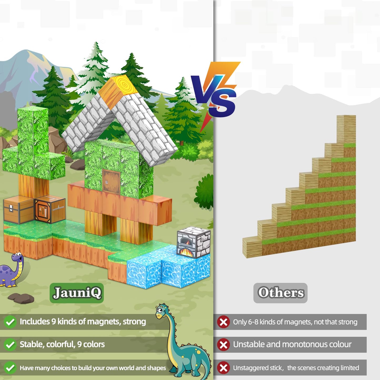 Magnetic Blocks, Magnetic Tiles Building Toys Toddler Toys Stem Sensory Construction Toys For 3 4 5 6 7 8 Year Old Boys & Girls,