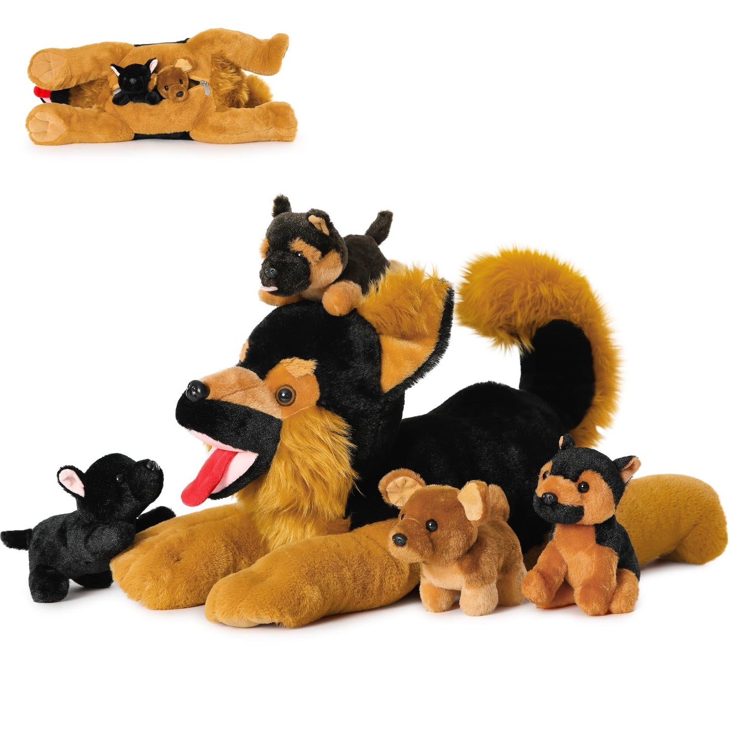 MaoGoLan 5Pcs German Shepherd Dog Stuffed Animals with 4 Babies Inside 20  Realistic Giant Dog Puppy Plush Toys  Soft and Cuddly Stuffed German Shepherd Dog Playment for Kids Girls Boys Puppy Lover