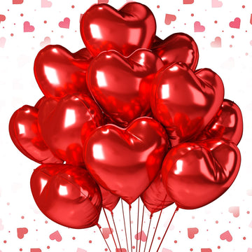 12 Pcs Heart Balloons, 18 inch Red Heart Shaped Balloons, Big Heart Mylar Helium Balloons, Heart Love Foil Balloons for Wedding 