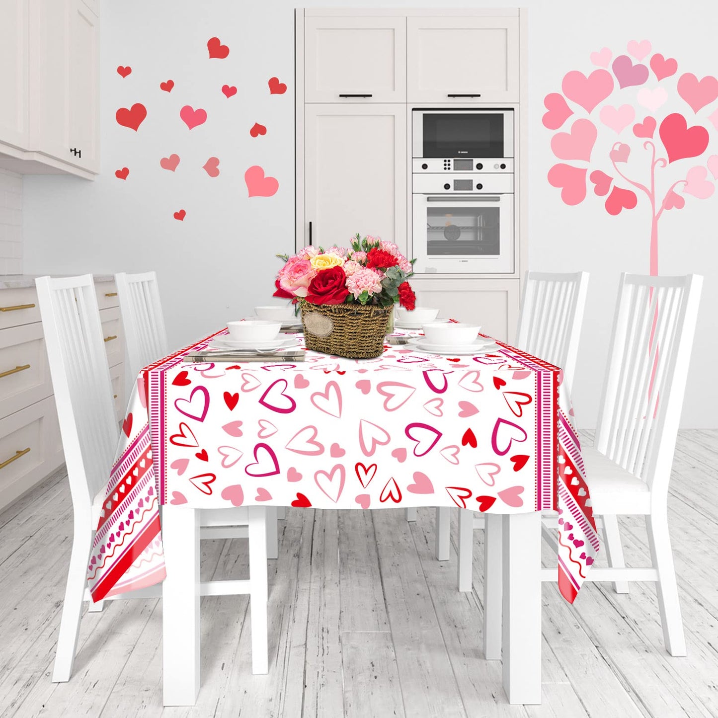 Fancy Land Happy Valentines Day Tablecloths 3 Pack Heart Red Plastic Party Decorations 54 X 108 Table Cover Anniversary Valentin