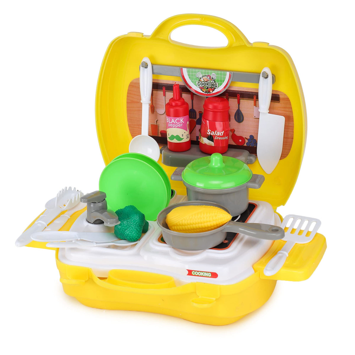 Webby Kitchen Play Set with Foldable Suitcase, Game Toy Kit, Compact Kitchen Accessories Pretend Play for 3 + year Kids, Kitchen