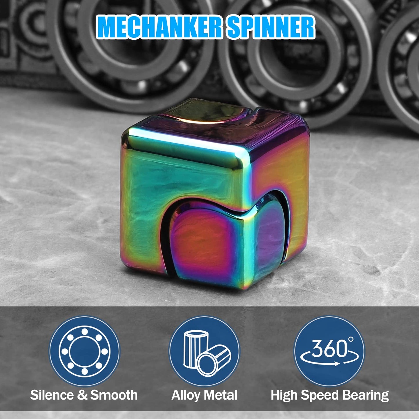 Infinity Gear Fidget Cube Spinner For Kid Adult, Transformable Spinning Top Metallic Fidget Toys For Anti-Anxiety Stress Relief Autism Finger Hand Spinner, 2-In-1 Cube Toy For Desk Office Classroom