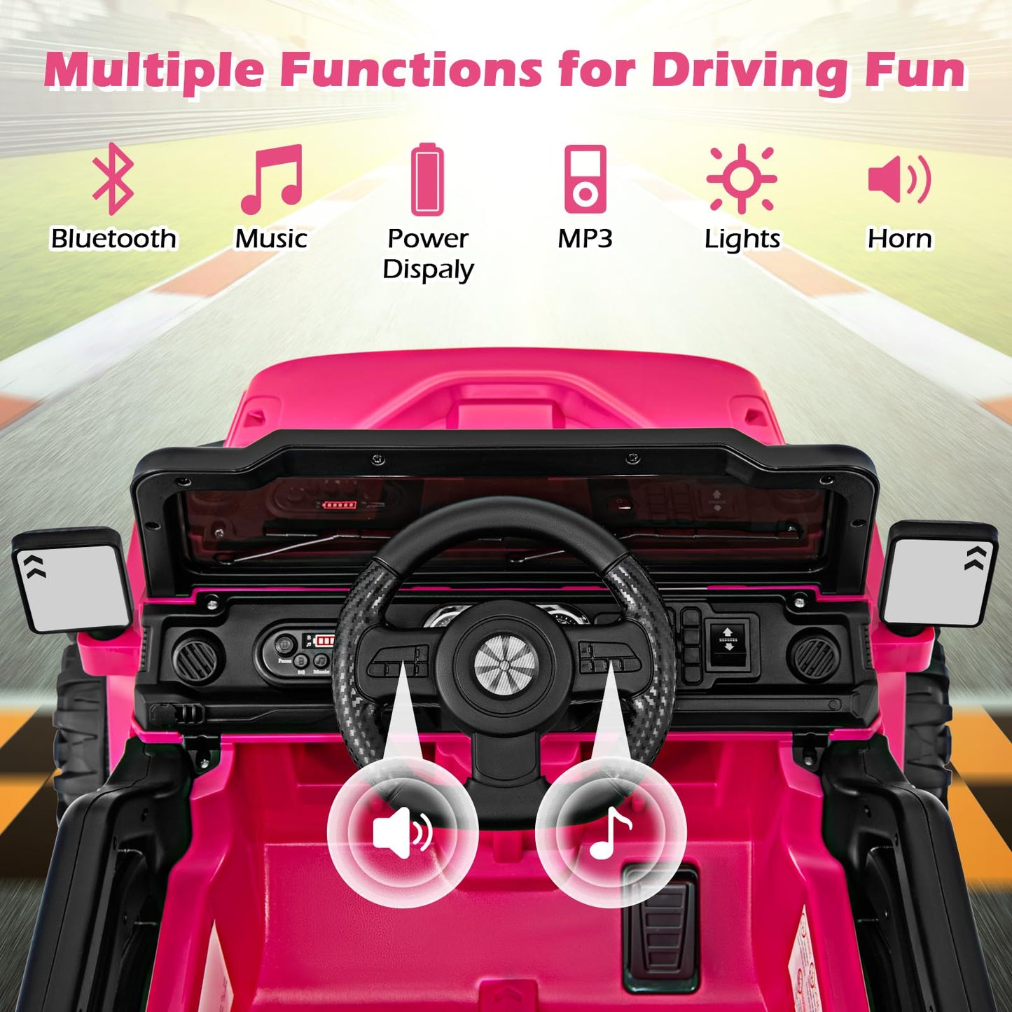 OLAKIDS Ride on Truck, 12V Battery Powered Electric Vehicle for Kids with Remote Control, Bluetooth, Power Display, LED Lights,