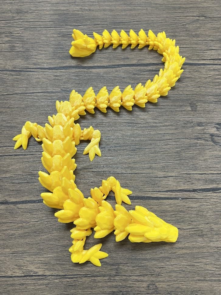 Munnygrubbers - Xl 26' Crystal Dragon Fidget Toy - Heavy Duty - 3D Printed Flexible Articulating Dragon Plastic Collectible Figurine - Surprise Egg Compatible - (Yellow Dragon)