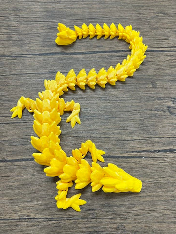 Munnygrubbers - Xl 26' Crystal Dragon Fidget Toy - Heavy Duty - 3D Printed Flexible Articulating Dragon Plastic Collectible Figurine - Surprise Egg Compatible - (Yellow Dragon)