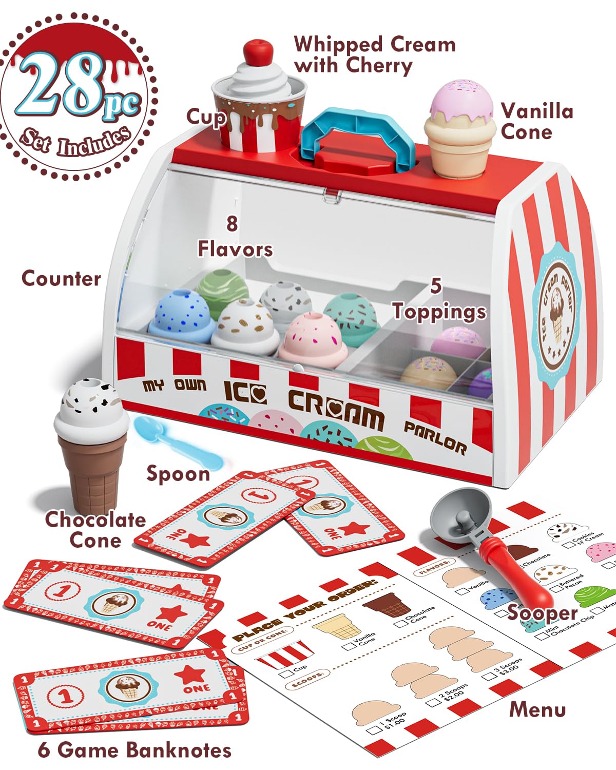 Lehoo Castle Ice Cream Toys for Toddlers 3-5, Toys for 3+ Year Old Girls, Ice Cream Play Set for Kids Ages 2-4, Play Ice Cream C