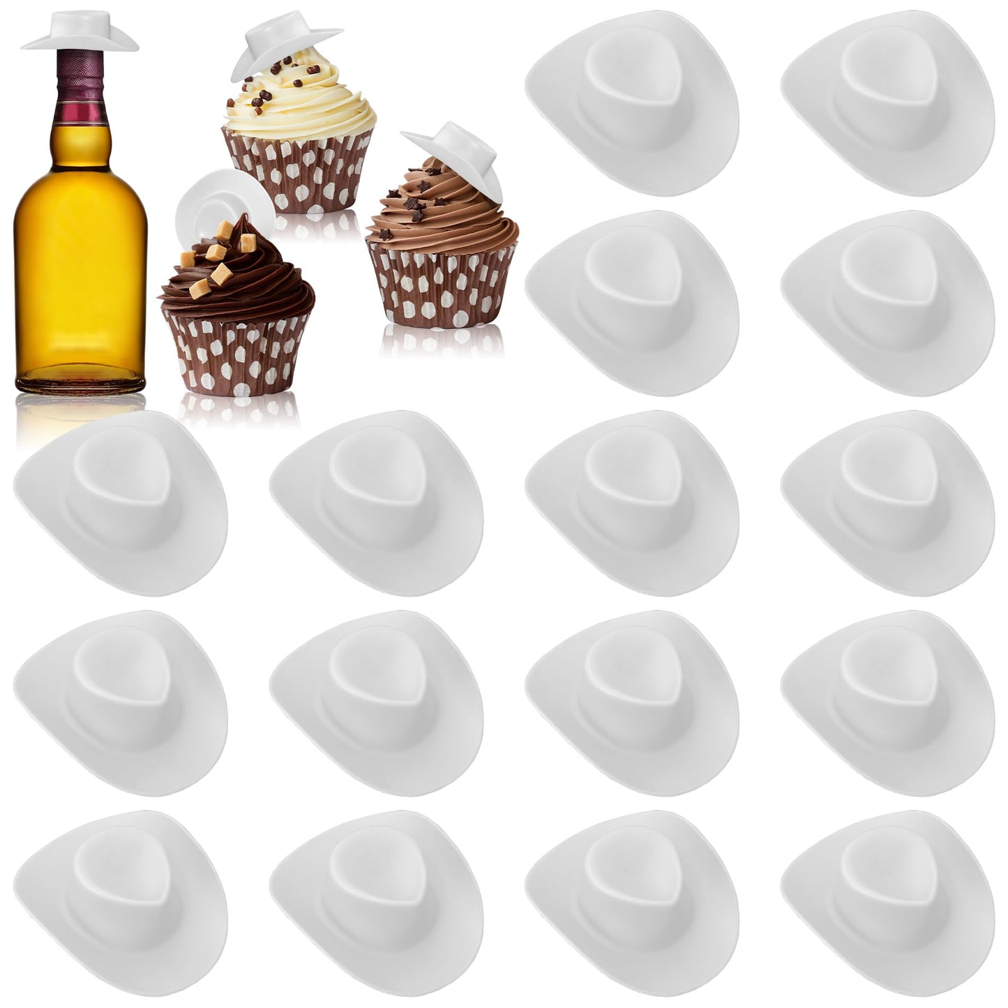 Yuronam 30 Pcs Plastic Mini Western Cowboy Cowgirl Hats Miniature Hats for Crafts,Party,Dollhouse Decoration (White)