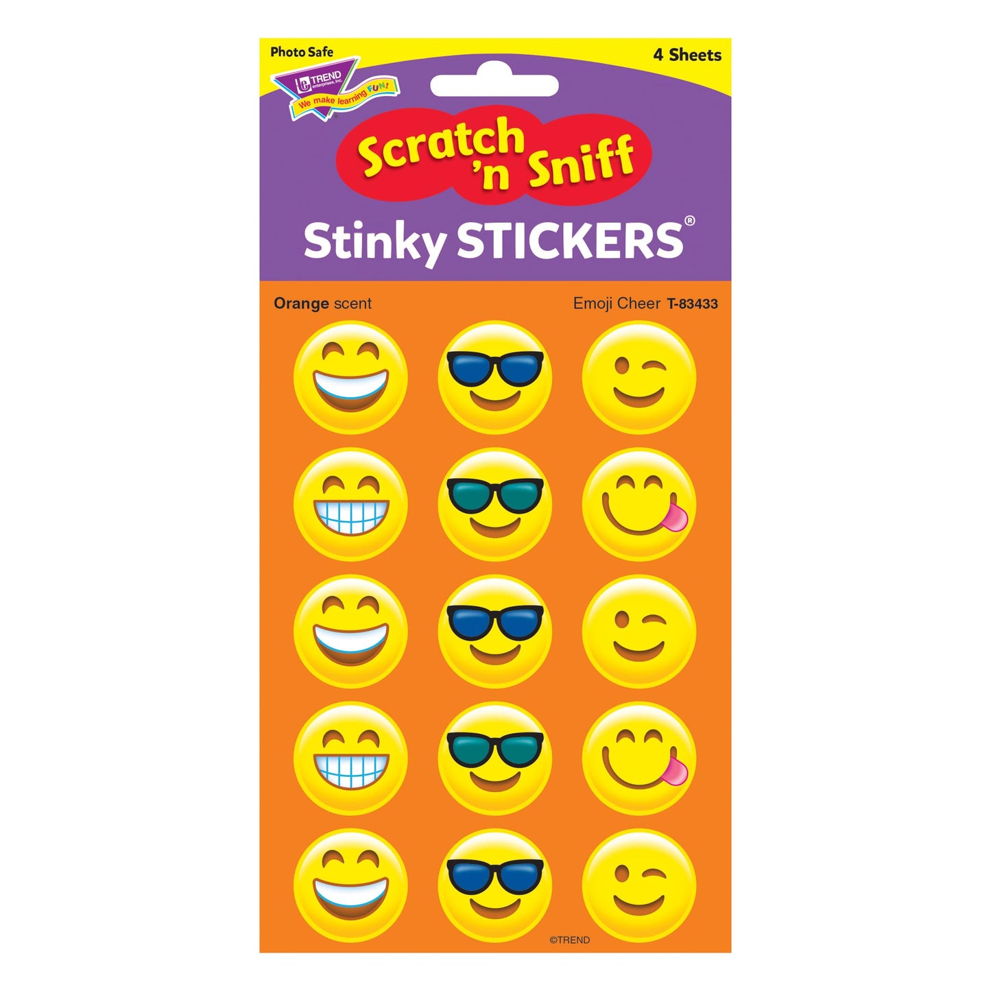 Trend Emotion Icon Cheer/Orange Stinky Stickers, Classroom Incentives, 60 Count
