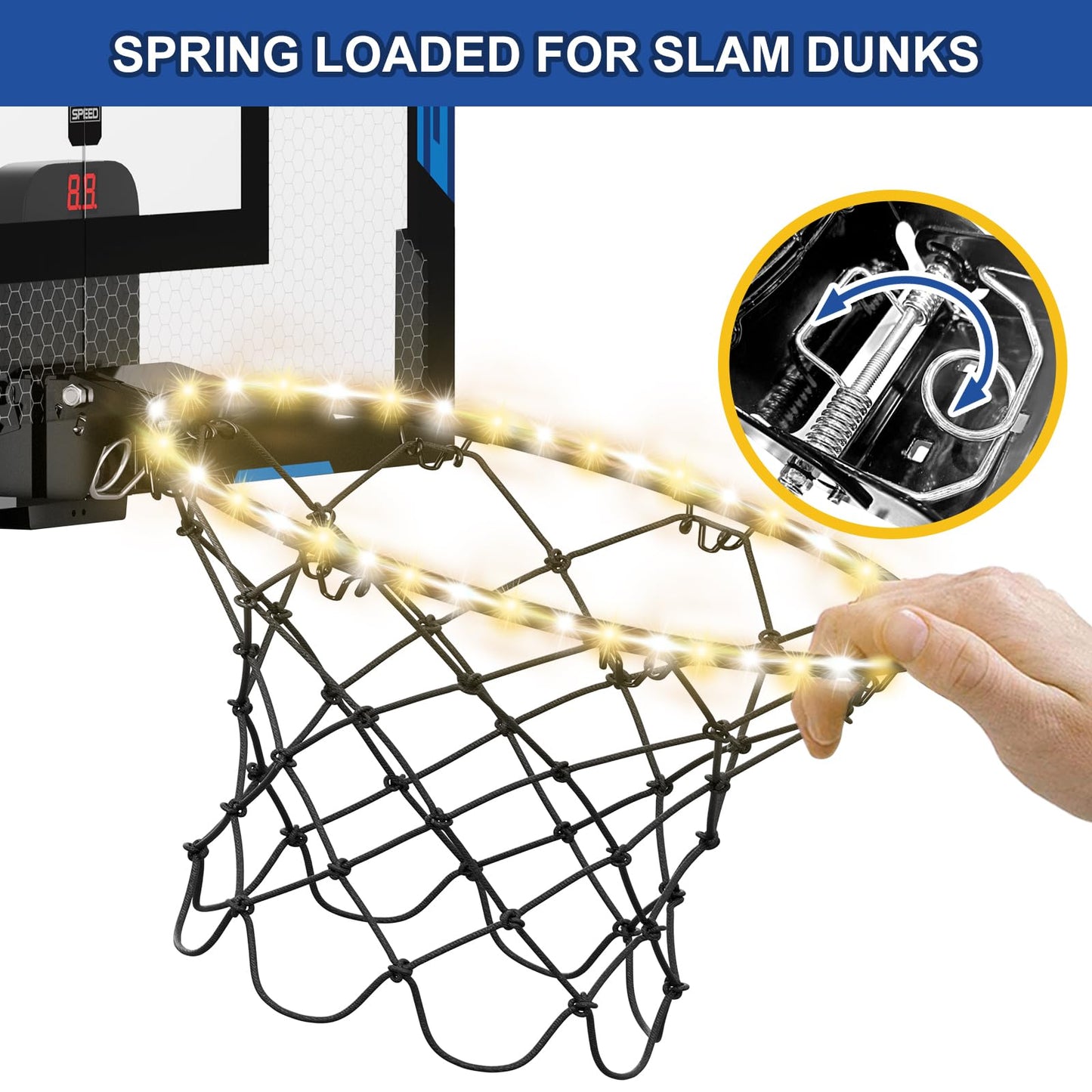 Hyes 24'' X 16'' Large Basketball Hoop Indoor For Adults, Over The Door Basketball Hoop With Electronic Scoreboard/Led Rim, Big